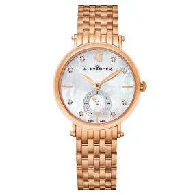 Alexander Roxana Diamond White Mother of Pearl Dial Rose Gold Tone Women's Watch