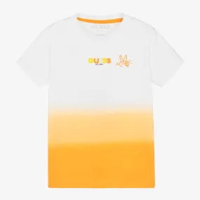 Boys White & Orange Cotton T-Shirt
