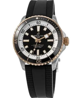 Breitling Superocean Automatic 42 Black Dial 18K Rose Gold Bezel Rubber Strap Men's Watch U17375211B1S1