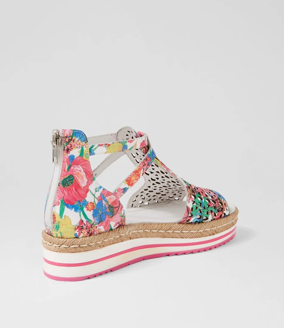 DJANGO & JULIETTE Accra White Flowermania Leather Sandals