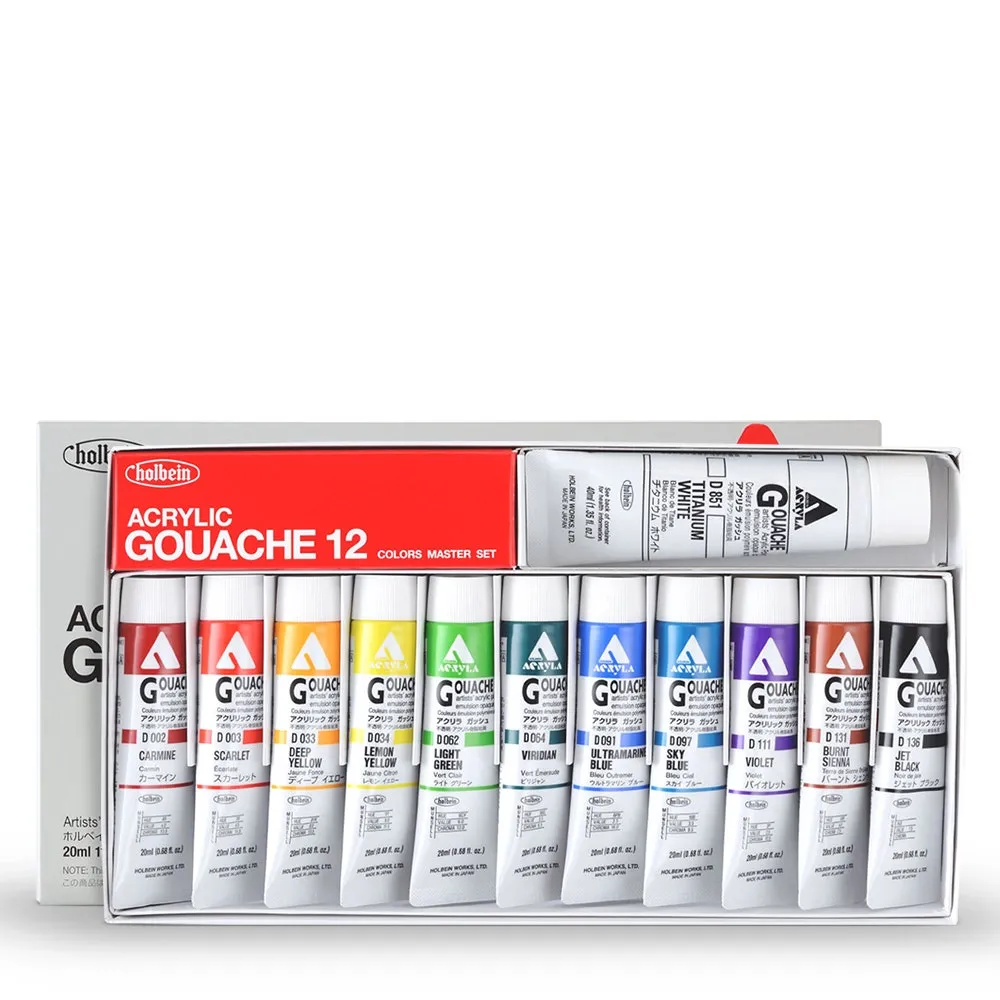 Holbein : Acryla Gouache : 20ml : Master Set of 11 Plus 1 40ml White