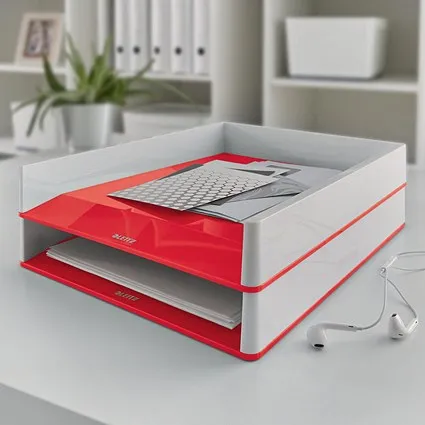 Leitz Wow Self-stacking Letter Tray, White & Red