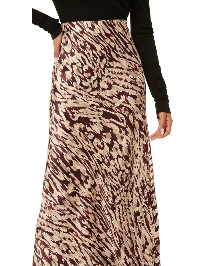 Prue Satin Bias Midaxi Skirt in Brown