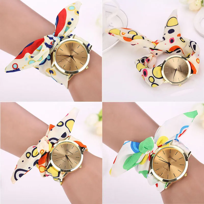 Relojes Mujer Watch Women Ladies Wave Floral Cloth Quartz Dial Bracelet Watch Wristwatch Montre