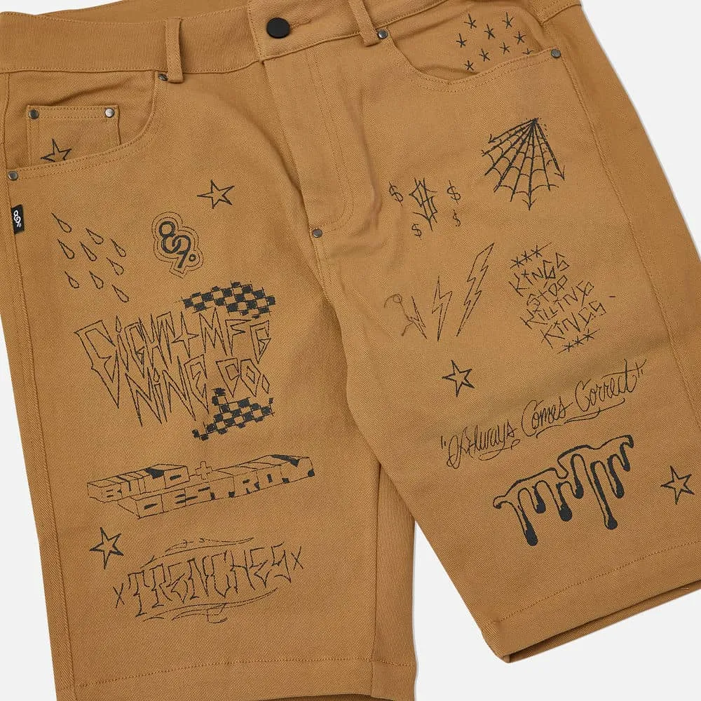 Scribblez Work Shorts Tan