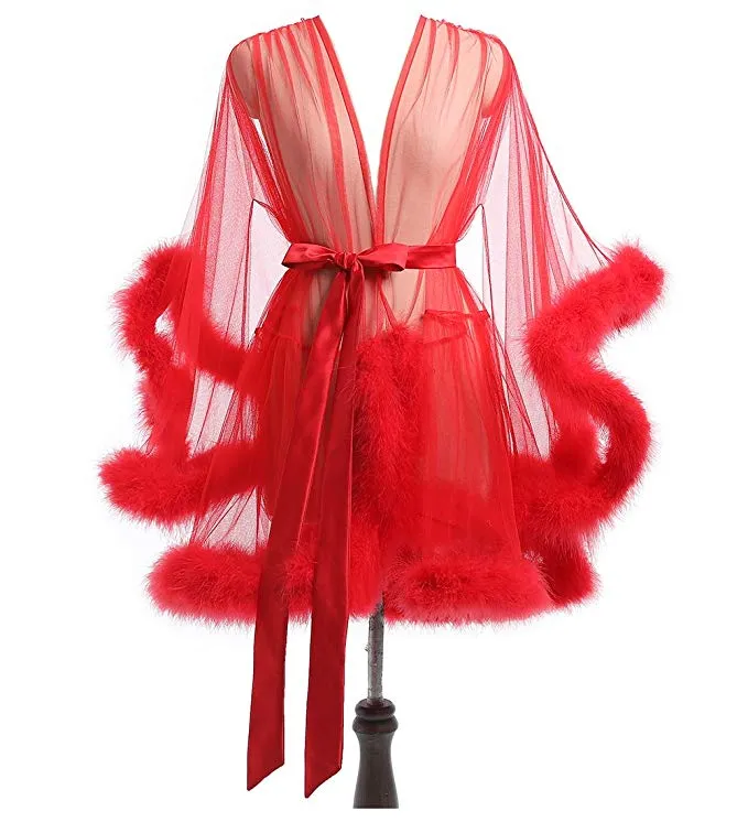 Short Sky Blue Marabou Fur Edge Robe RB1332