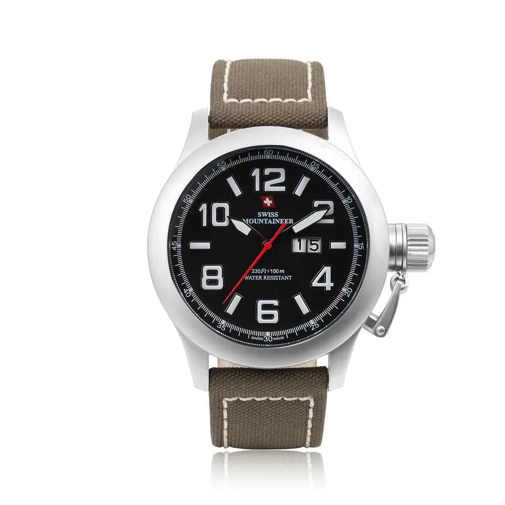 Swiss-Mountaineer Men's Hugihorn Green Strap Black Dial Quartz Watch