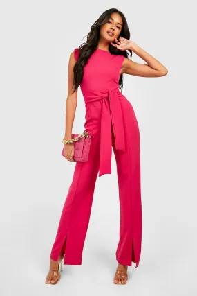 Tailored Shoulder Pad Split Hem Jumpsuit