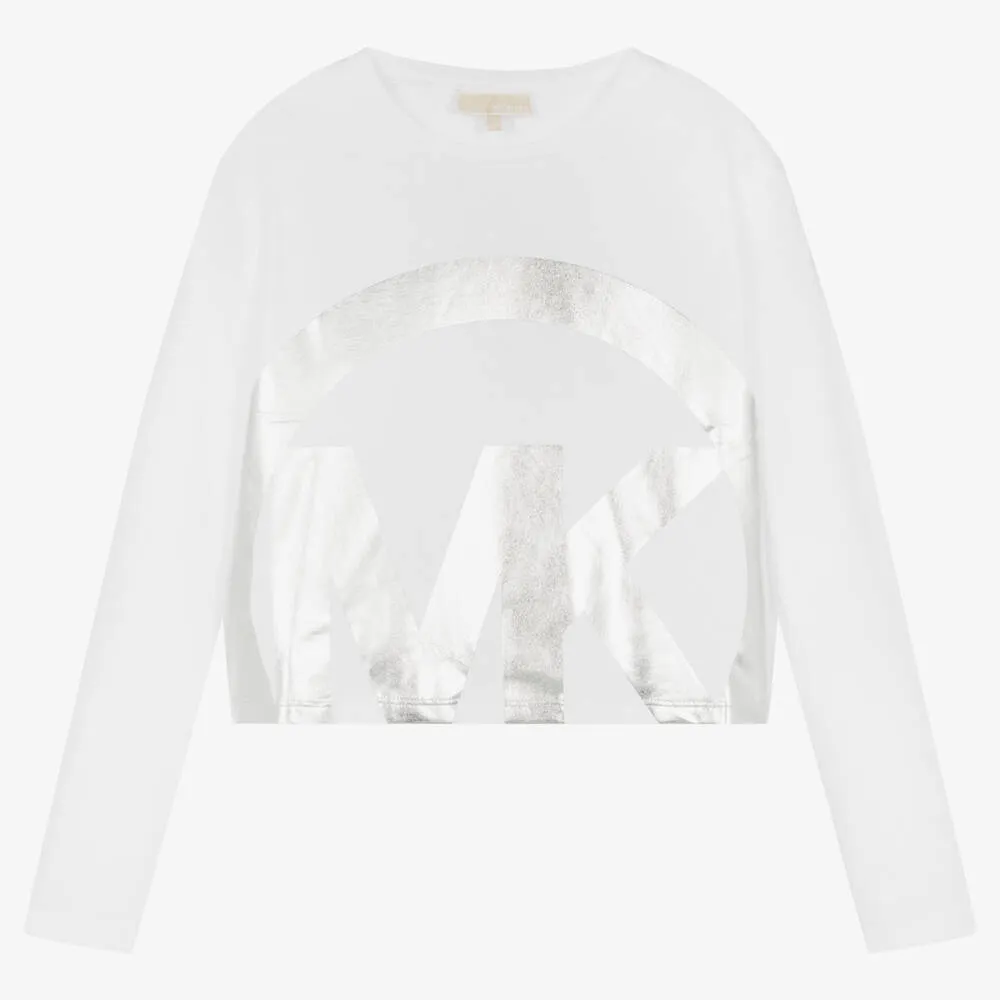 Teen Girls White Logo Crop Top