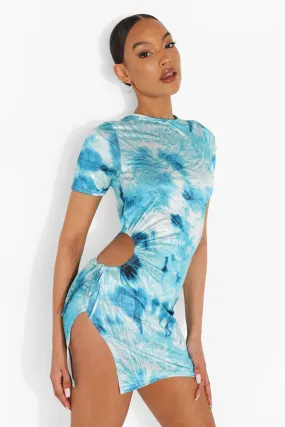 Tie Dye Cut Out Ruched Mini Dress