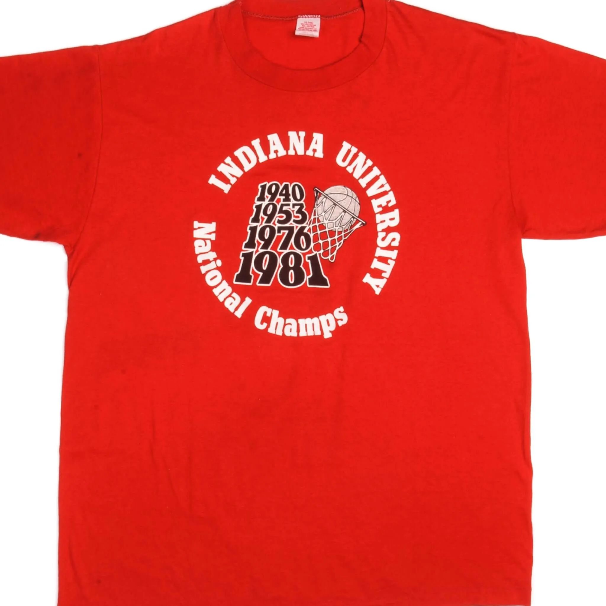 VINTAGE INDIANA UNIVERSITY BASKETBALL CHAMPS TEE SHIRT 1981  LARGE MADE USA